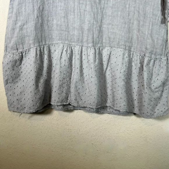 Francesca Bettini Linen Dress Medium Shift Baby Doll Gray Eyelet Flaw - Picture 6 of 10